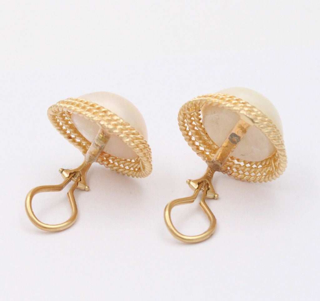 Vintage 14K Yellow Gold Large 16 mm Mabe Pearl Earrings.