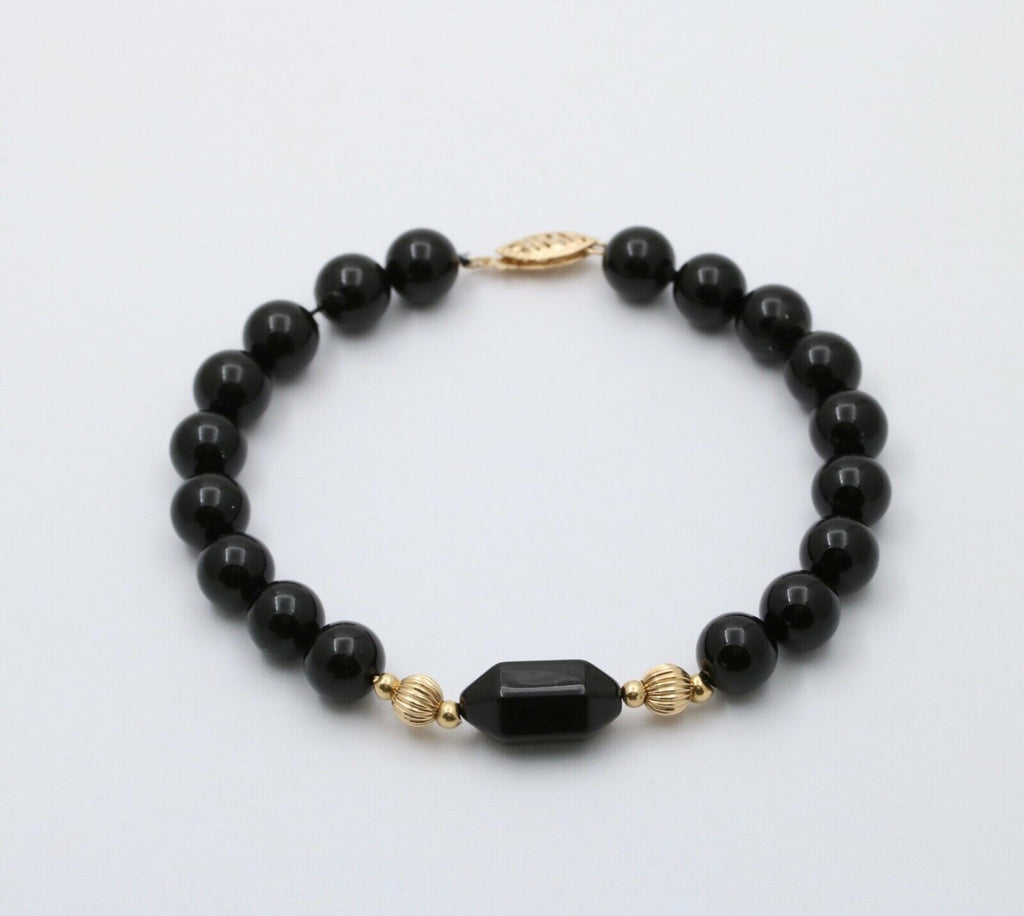 Vintage Black Onyx 14K Yellow Gold Bracelet