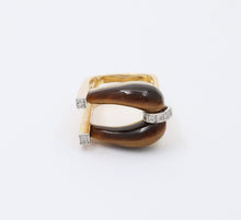 Load image into Gallery viewer, Modern Vintage 14K Yellow Gold Geometric Tiger Eye &amp; Diamond Ring.
