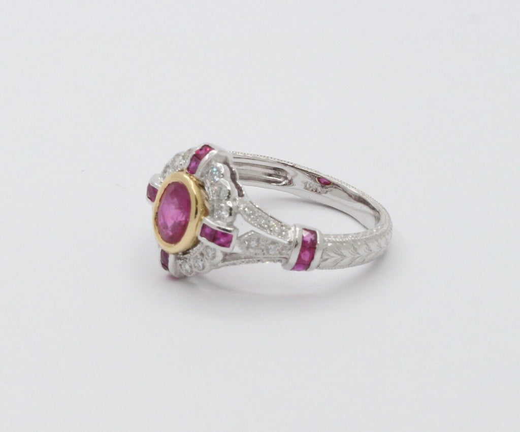 18K White Gold Ruby Diamond Alternative Engagement Ring
