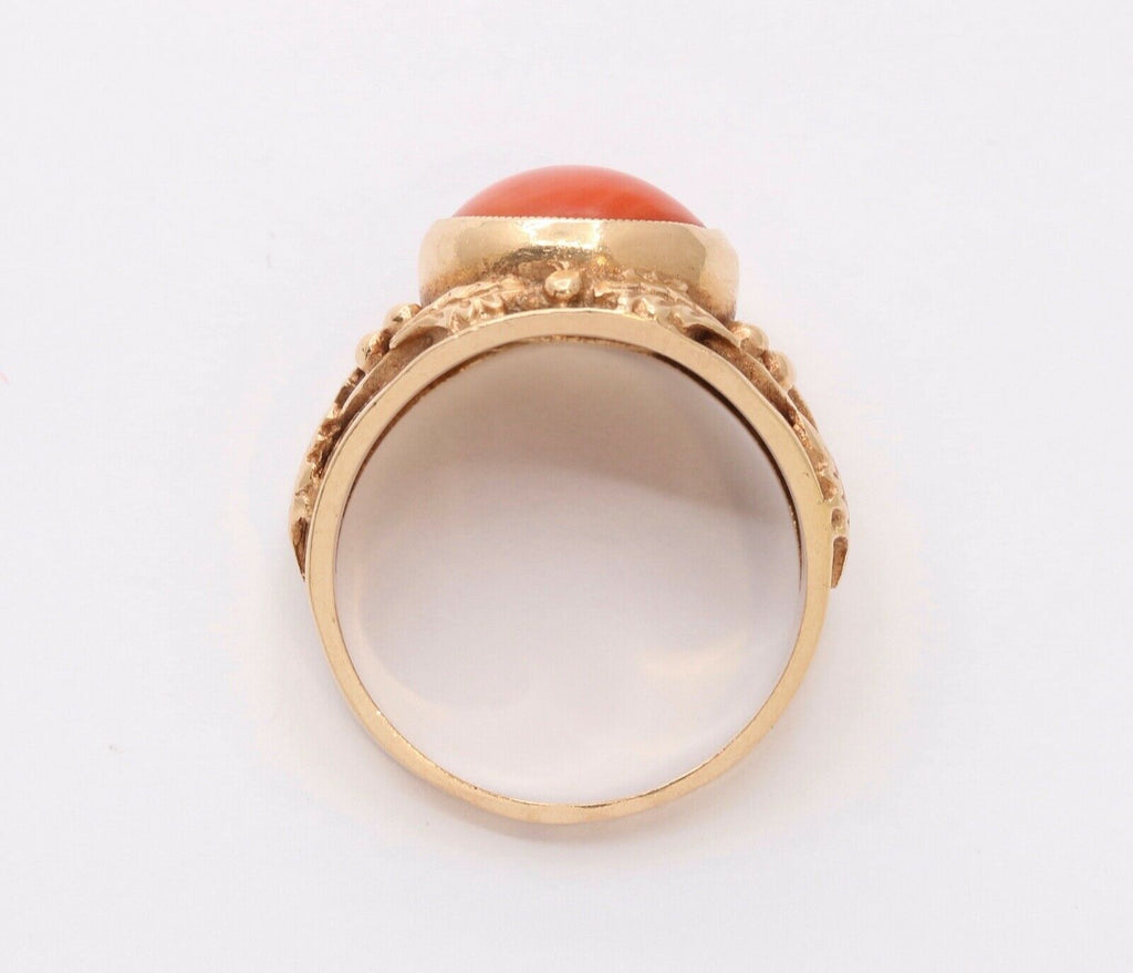 Victorian Edwardian Red Coral 14K Rose Gold Unisex Ring