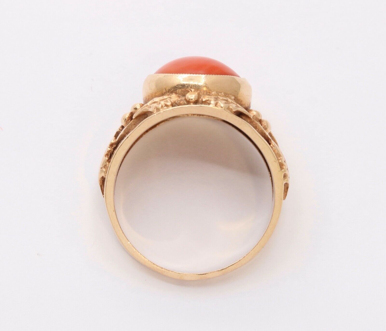 Victorian Edwardian Red Coral 14K Rose Gold Unisex Ring