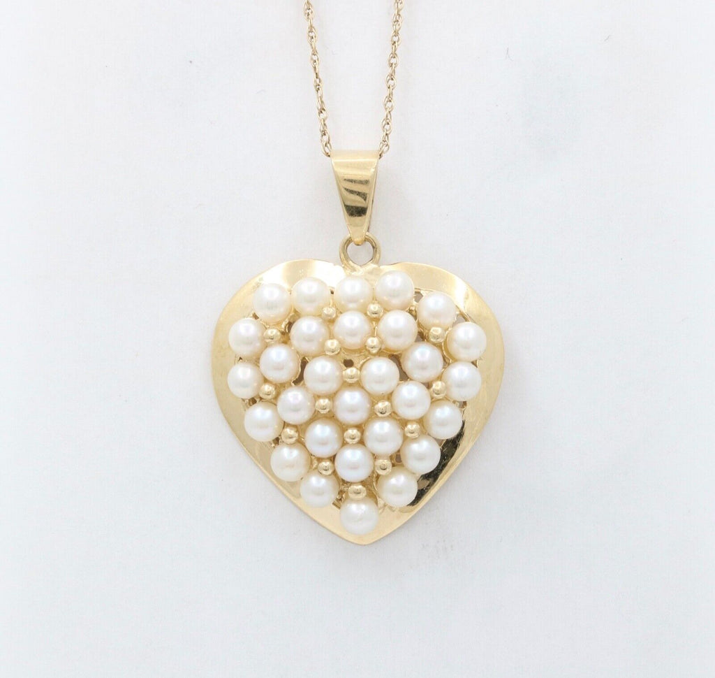 Vintage Heart 14K Yellow Gold Pearls Pendant