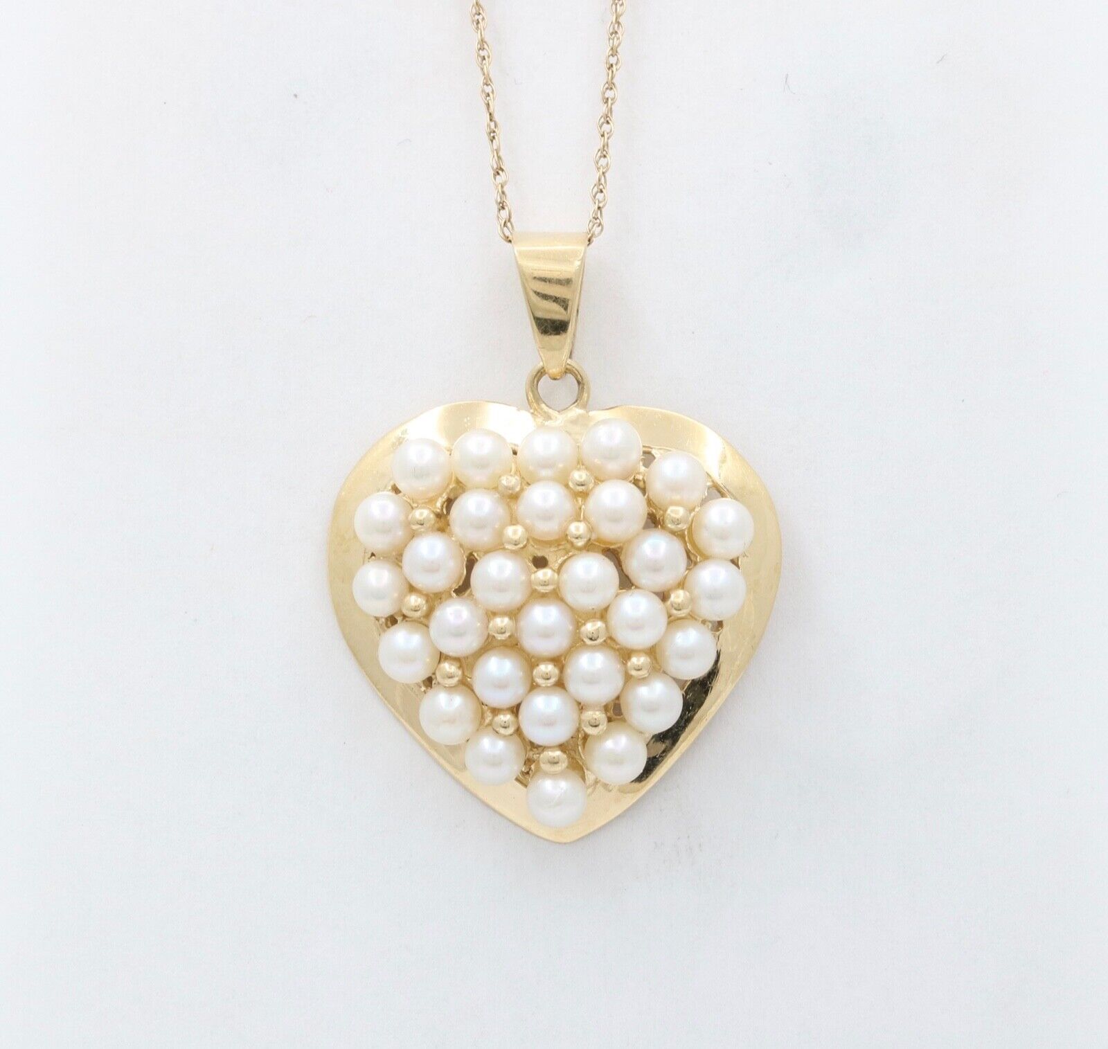 Vintage Heart 14K Yellow Gold Pearls Pendant