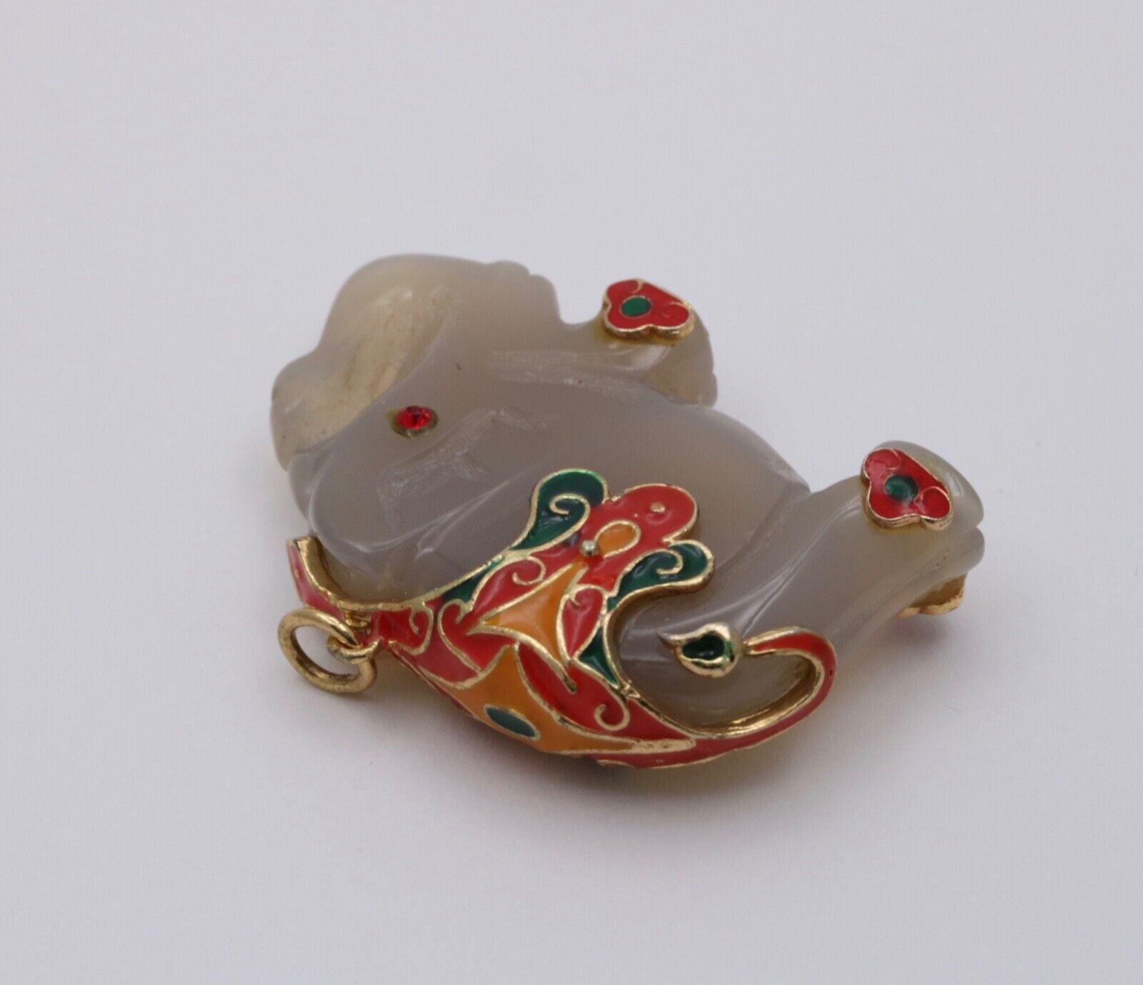Vintage Silver Carved Nephrite Elephant Charm Pendant , Necklace