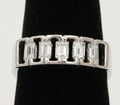 Vintage Emerald Cut Diamond Half Eternity 18K White Gold Ring Band