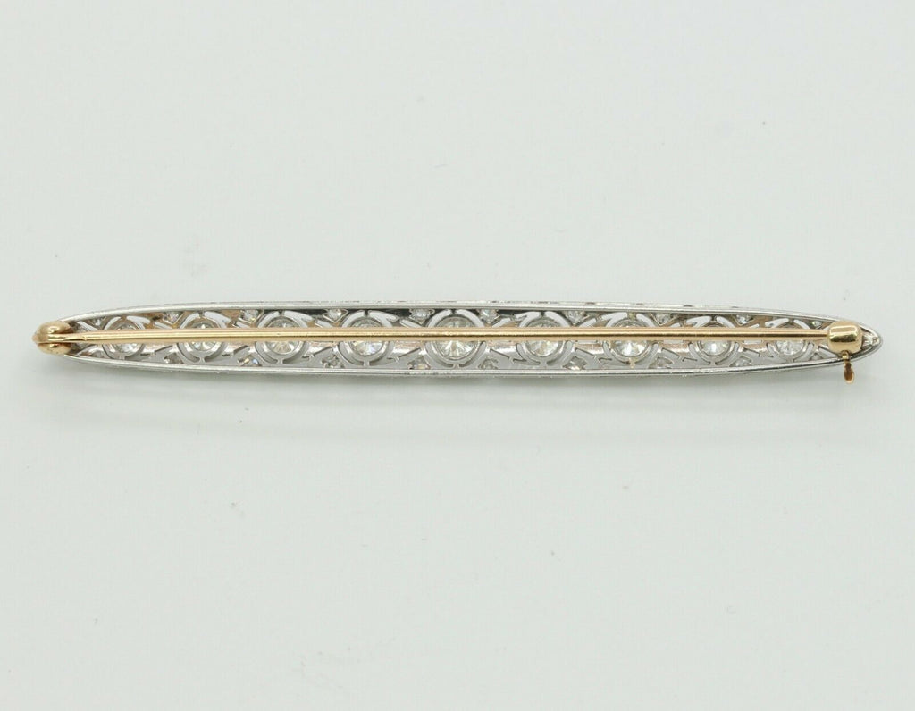 Art Deco Platinum 14K Yellow Gold Diamond Bar Pin