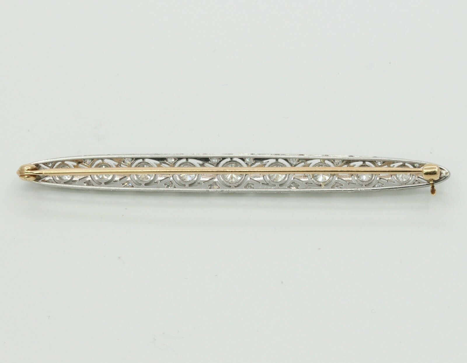 Art Deco Platinum 14K Yellow Gold Diamond Bar Pin