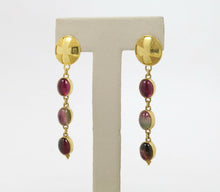 Load image into Gallery viewer, Victorian 18K Yellow Gold and Watermelon Tourmaline Hanging Earrings
