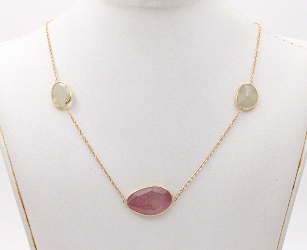 Vintage Red and White Rutelated Quartz 14K Yellow Gold Necklace