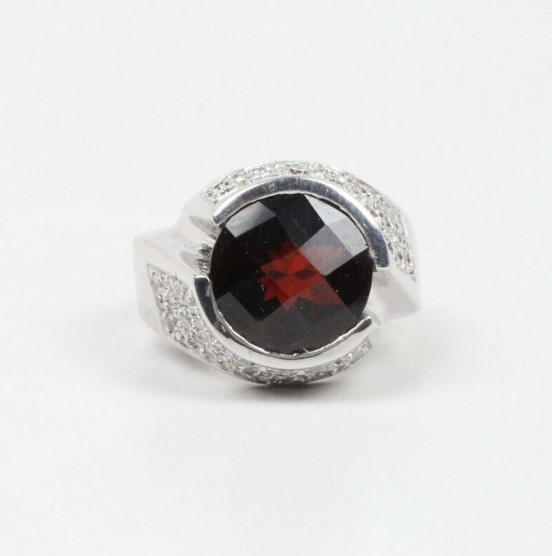 Vintage 18K White Gold Garnet and Diamond Statement Ring