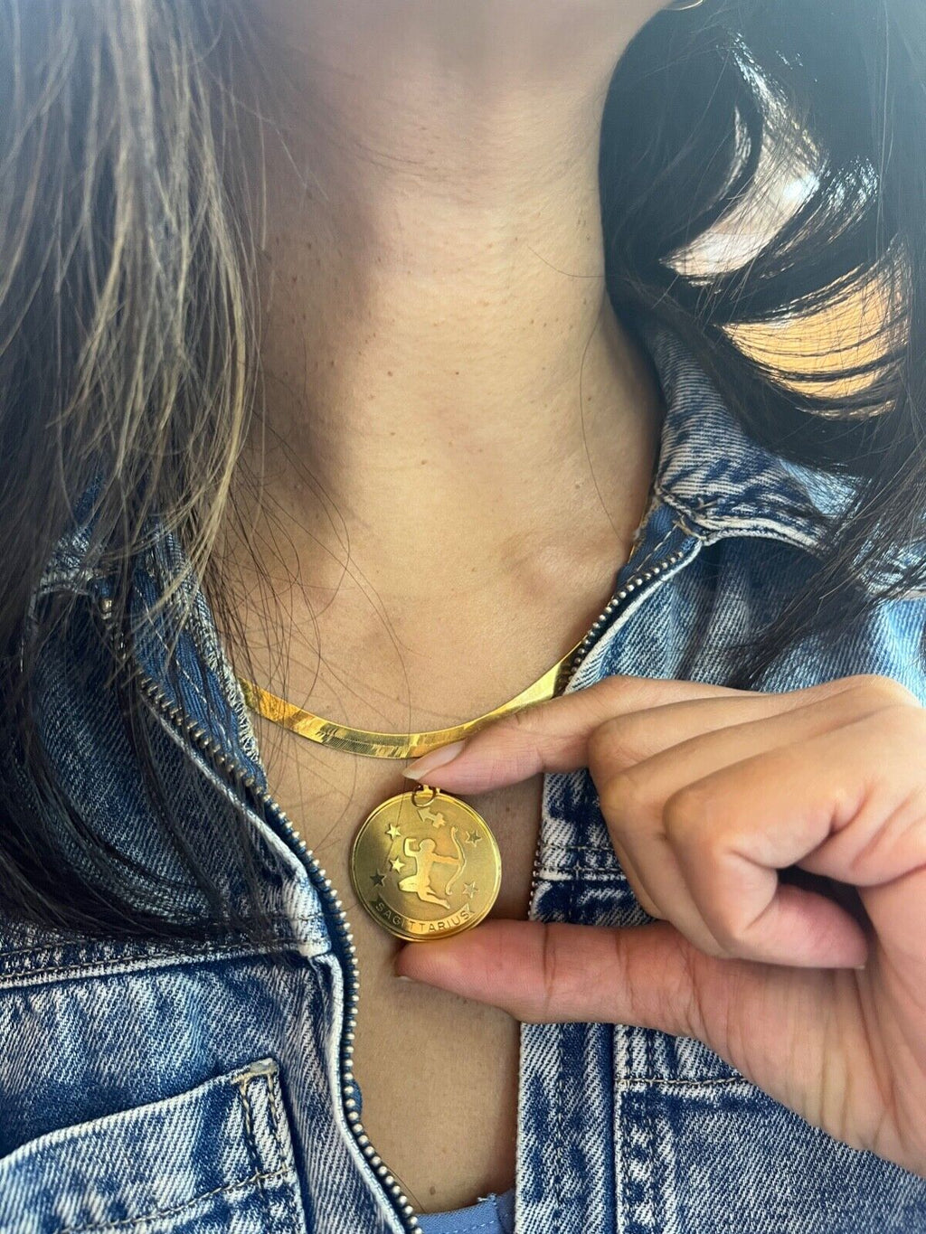Vintage Zodiac “Sagittarius” 14K yellow Gold Large Medallion Charm Pendant