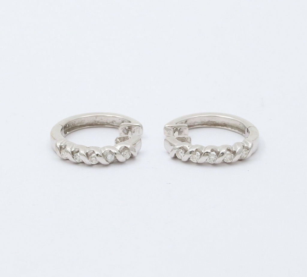 Classic Petite 14K White Gold Diamond Huggie Earrings