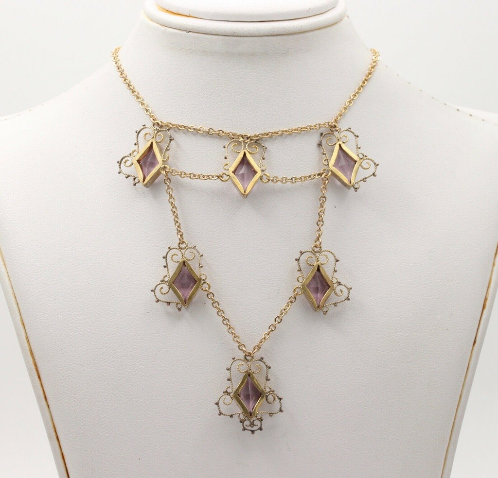 Victorian Festoon Rose De France 14K Gold Vermeil Necklace