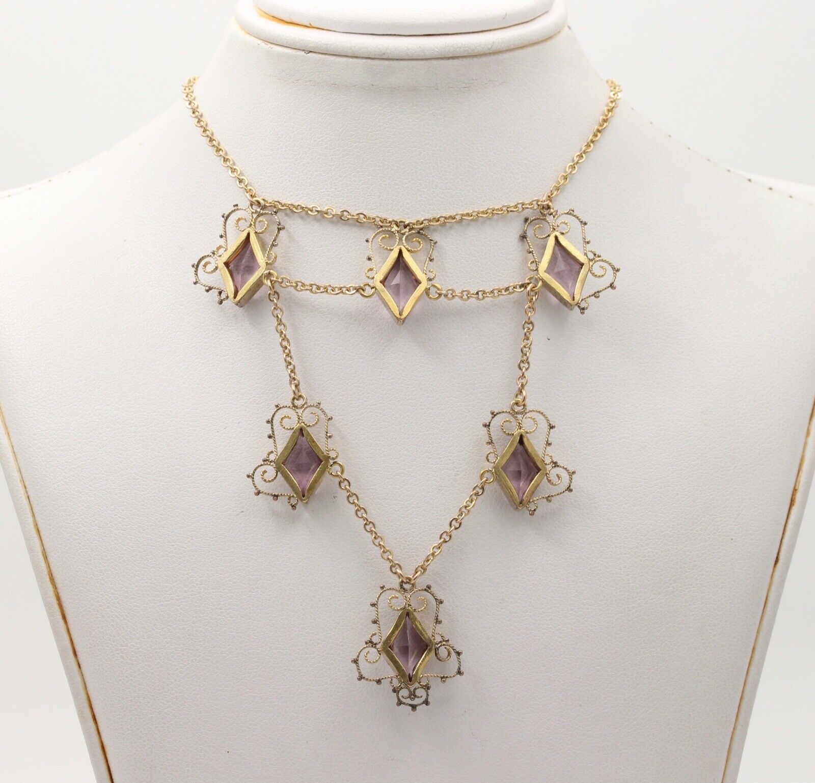 Victorian Festoon Rose De France 14K Gold Vermeil Necklace