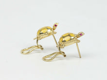 Load image into Gallery viewer, Vintage Turtle 14K Yellow Gold Rubies Enamel Ladies Earrings
