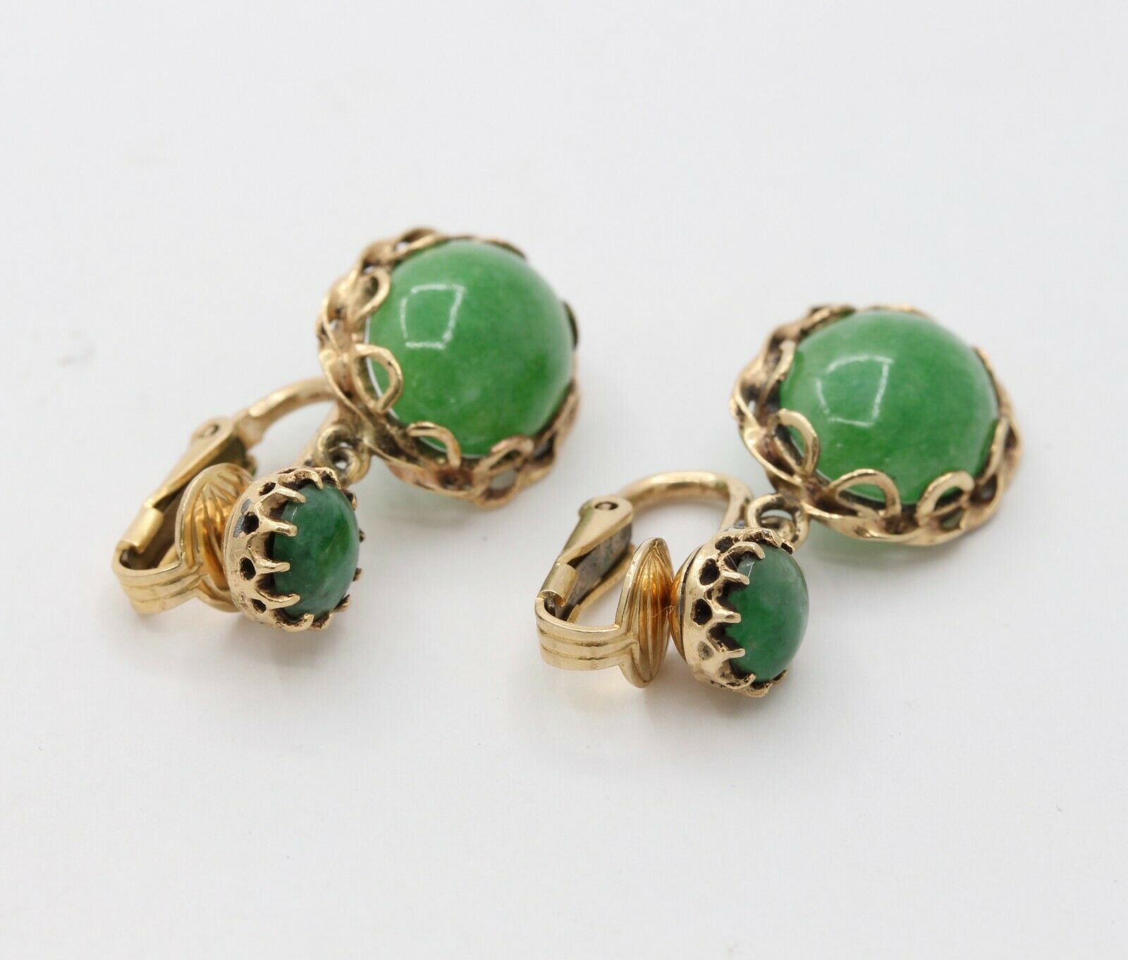Vintage 14K Yellow Gold Aventurine Drop Earrings
