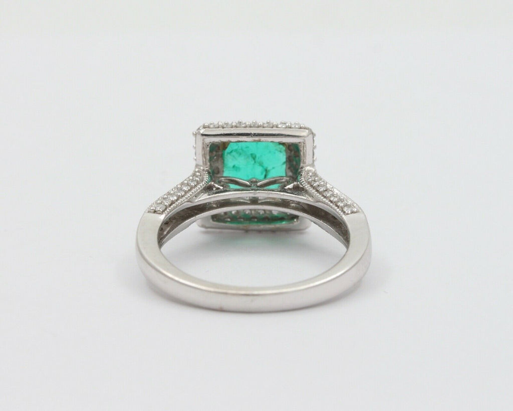 Vintage 14K White Gold Emerald Diamond Cocktail Ring