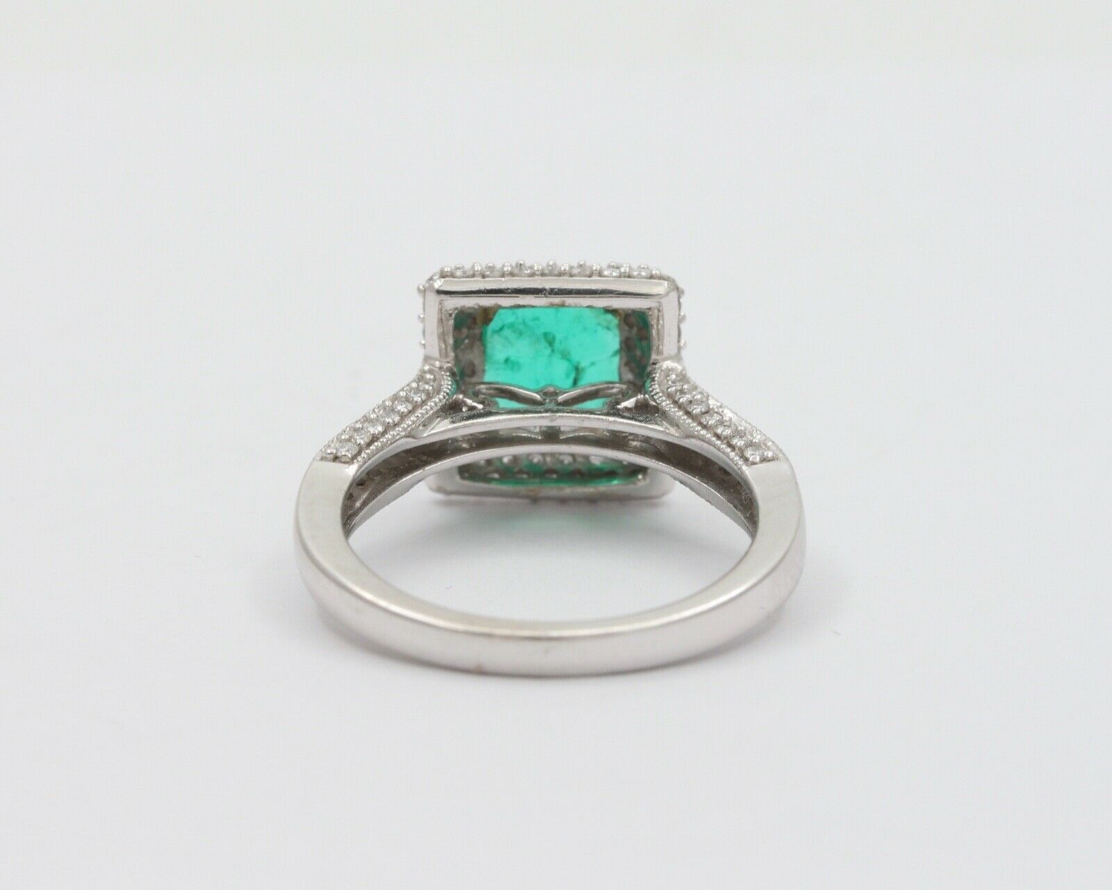 Vintage 14K White Gold Emerald Diamond Cocktail Ring