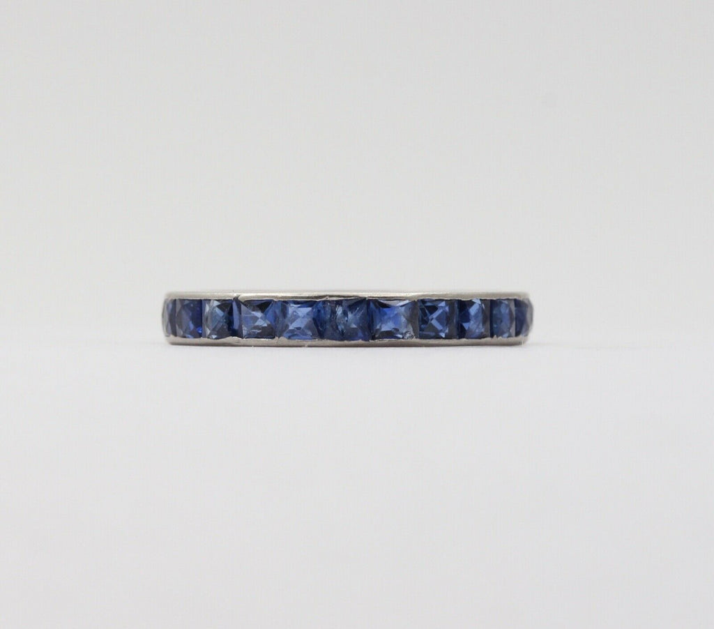 Vintage Platinum French Cut Sapphires Eternity Band