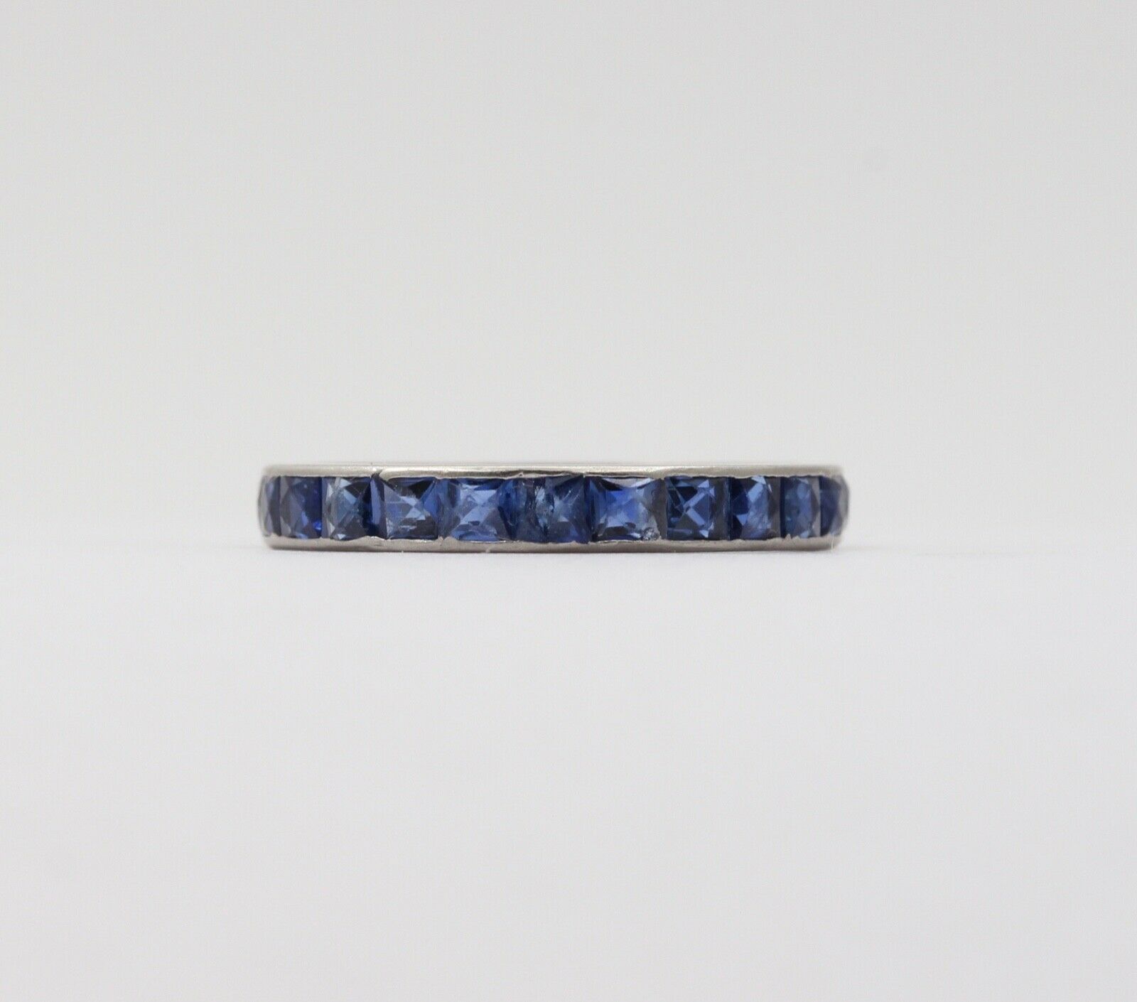 Vintage Platinum French Cut Sapphires Eternity Band