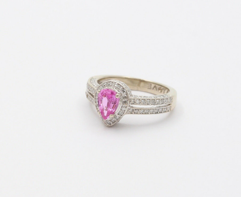 Classic 14K White Gold Pink Topaz Diamond Ring, Engagement Ring.