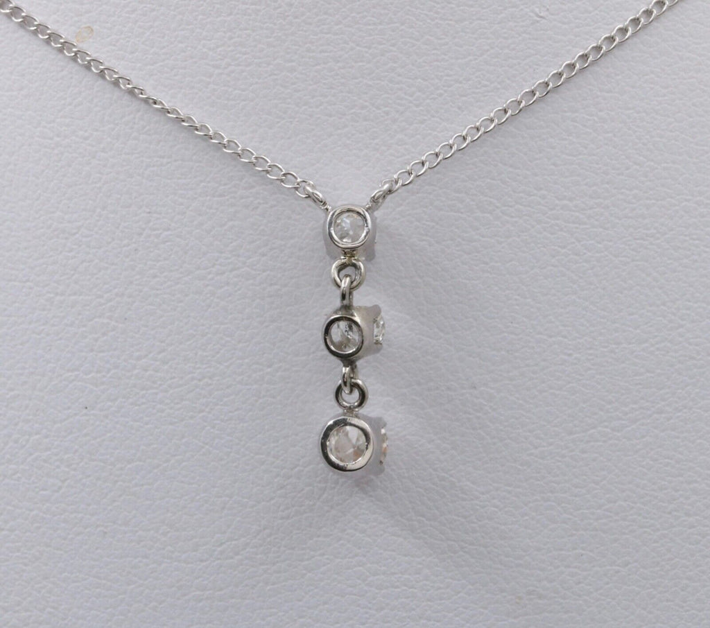 Vintage 14K White Gold Three Diamond Pendant, Necklace