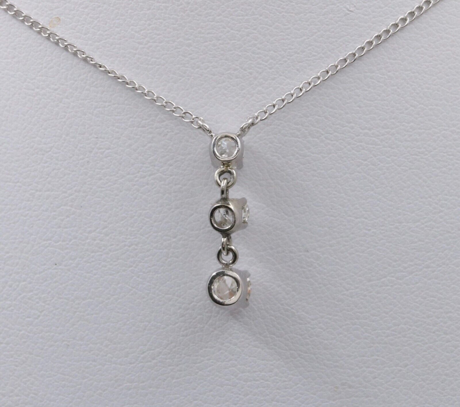 Vintage 14K White Gold Three Diamond Pendant, Necklace