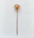 Art Nouveau Coral Diamond 14K Rose Gold Stick Pin