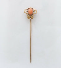 Load image into Gallery viewer, Art Nouveau Coral Diamond 14K Rose Gold Stick Pin
