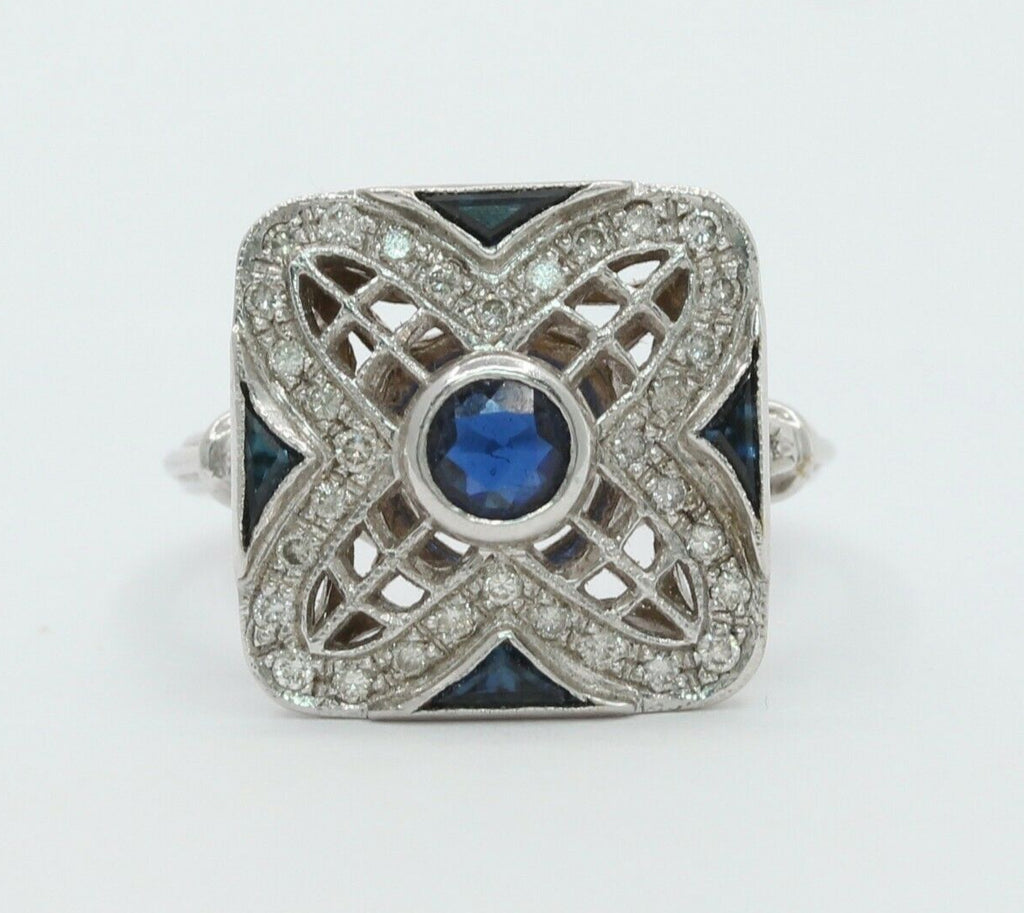 Vintage 18K White Gold Sapphire & Diamond Alternative Engagement Ring