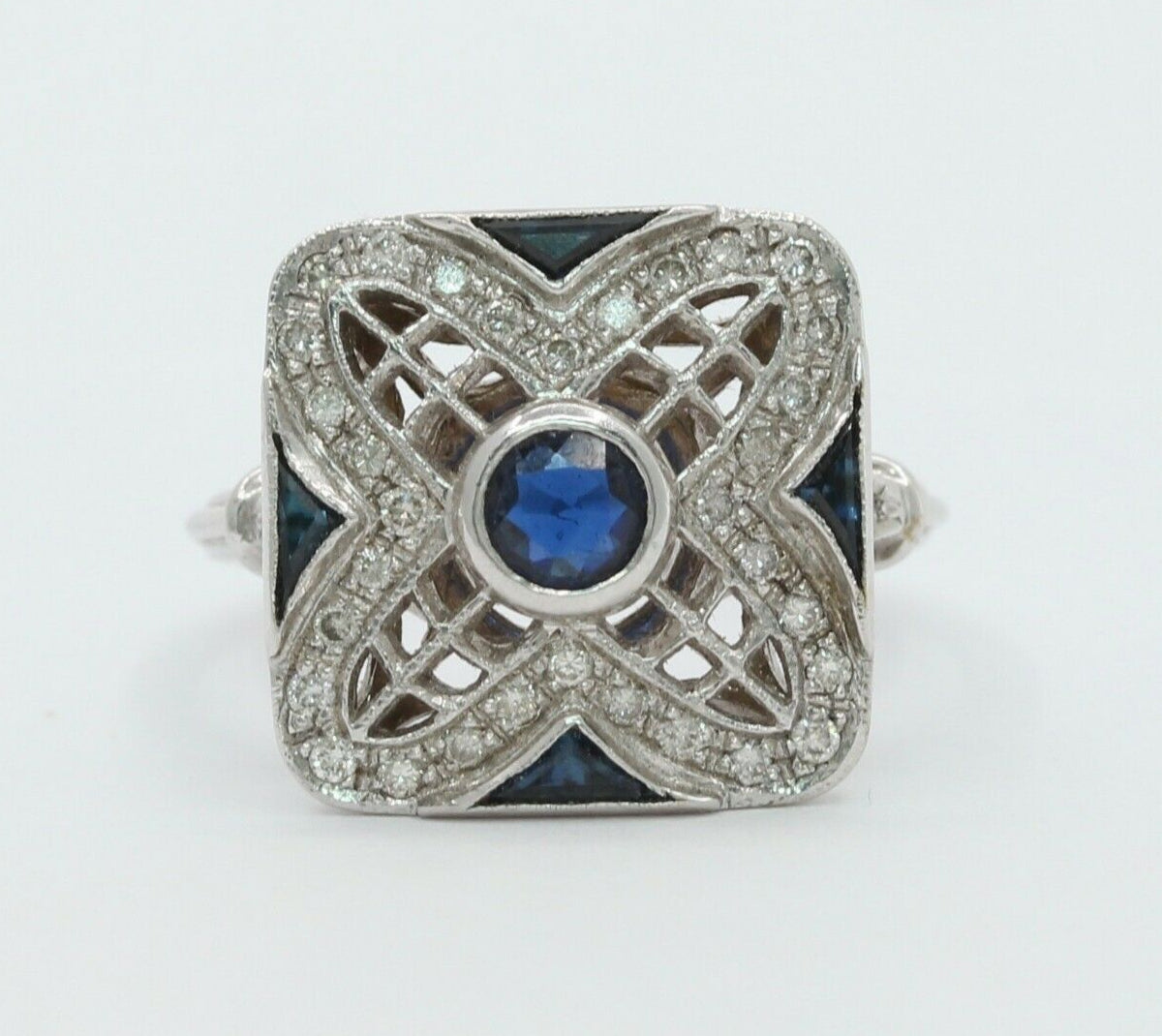 Vintage 18K White Gold Sapphire & Diamond Alternative Engagement Ring