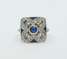 Load image into Gallery viewer, Vintage 18K White Gold Square Sapphire Diamond Alternative Engagement Ring
