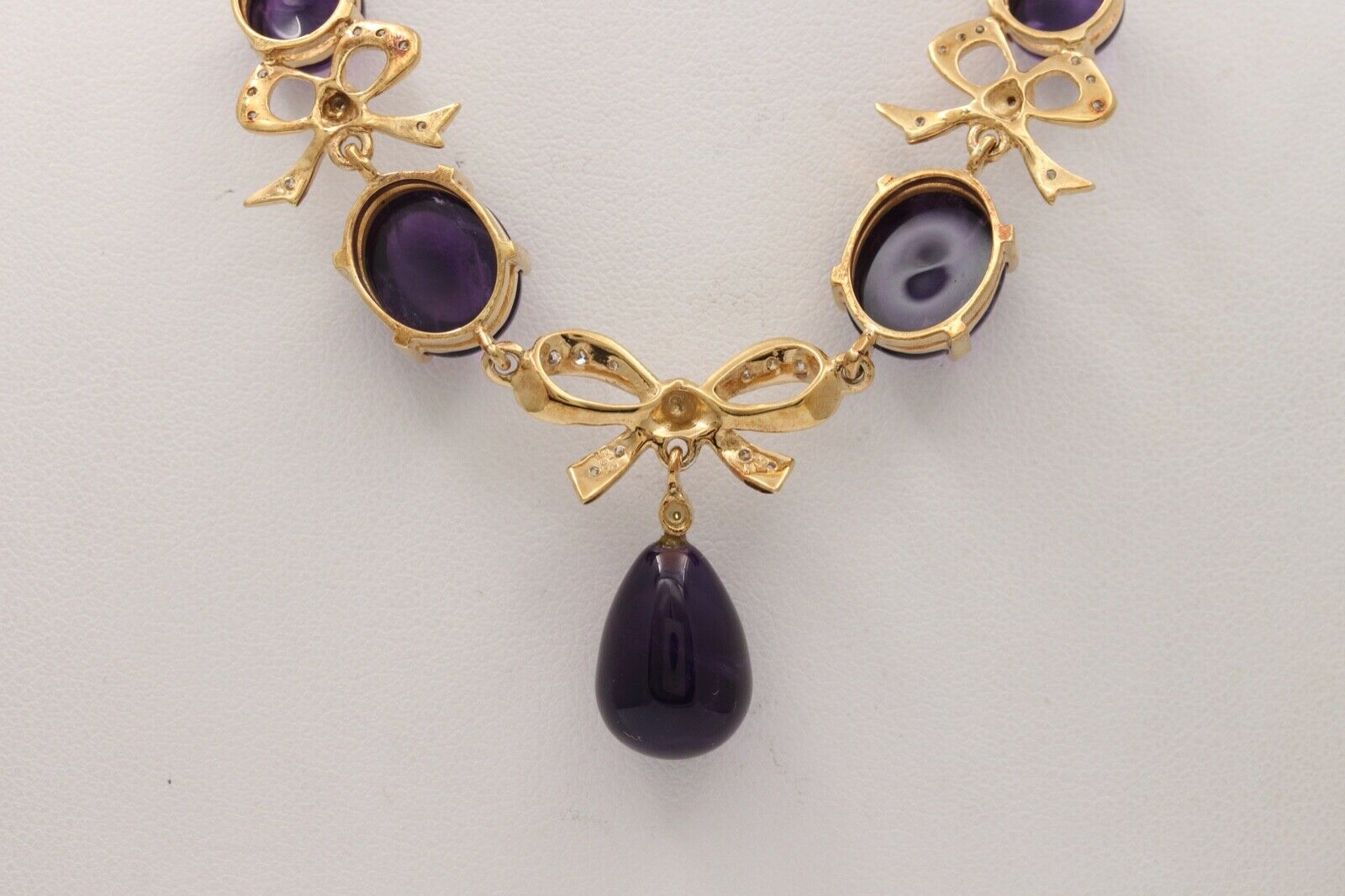 Estate Chandelier Amethyst Diamonds 14K Yellow Gold Necklace