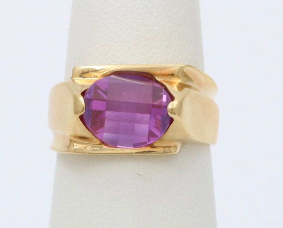 Vintage Geometric Pink Sapphire Ring Band, Estate Ring