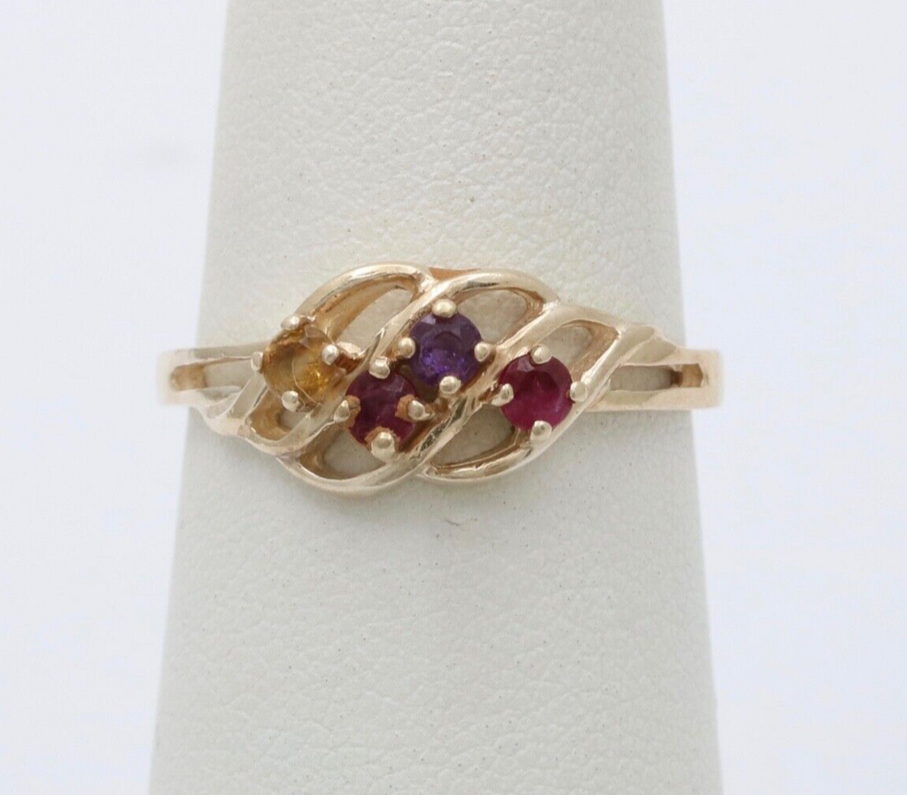 Vintage 10K Yellow Gold Multi Color Stone Ring, Stacking Ring.