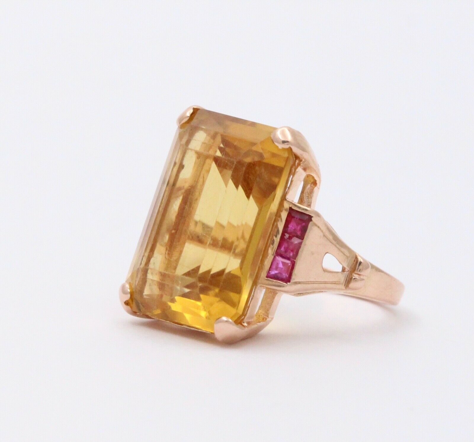 Vintage Citrine Rubies 14K Yellow Gold Ring