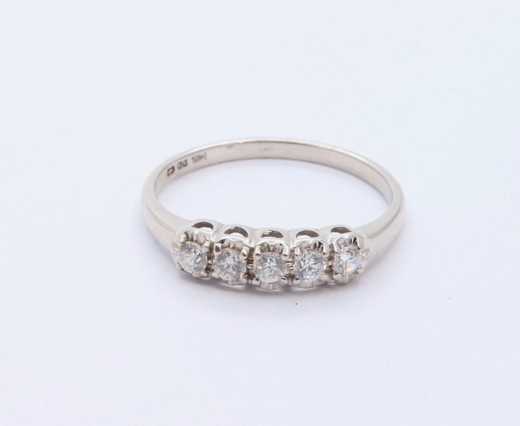 Vintage Ladies 14K White Gold CZ Wedding Band Ring