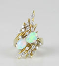 Vintage Opal and Diamond 18K Yellow Gold Cluster Ring