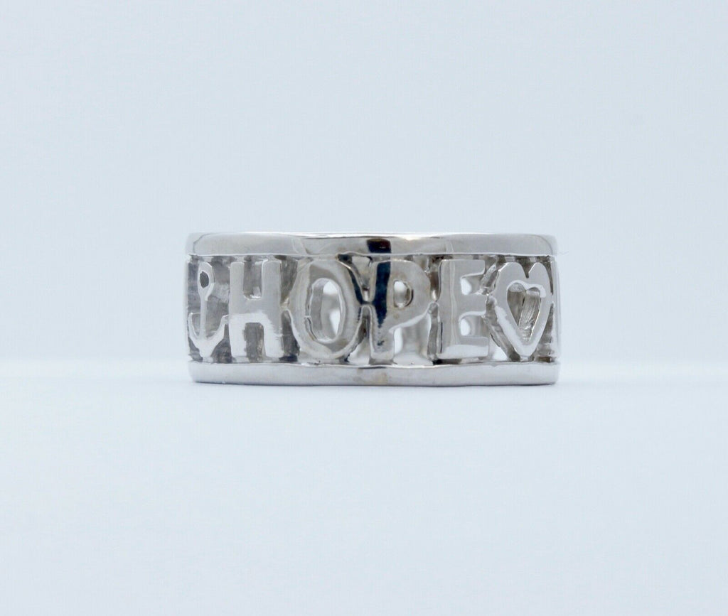 Vintage Love Hope Faith 14K White Gold Ring