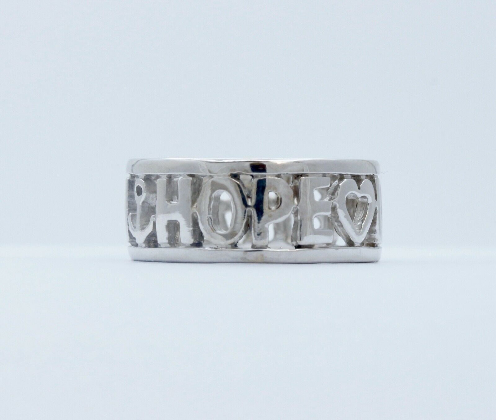 Vintage Love Hope Faith 14K White Gold Ring