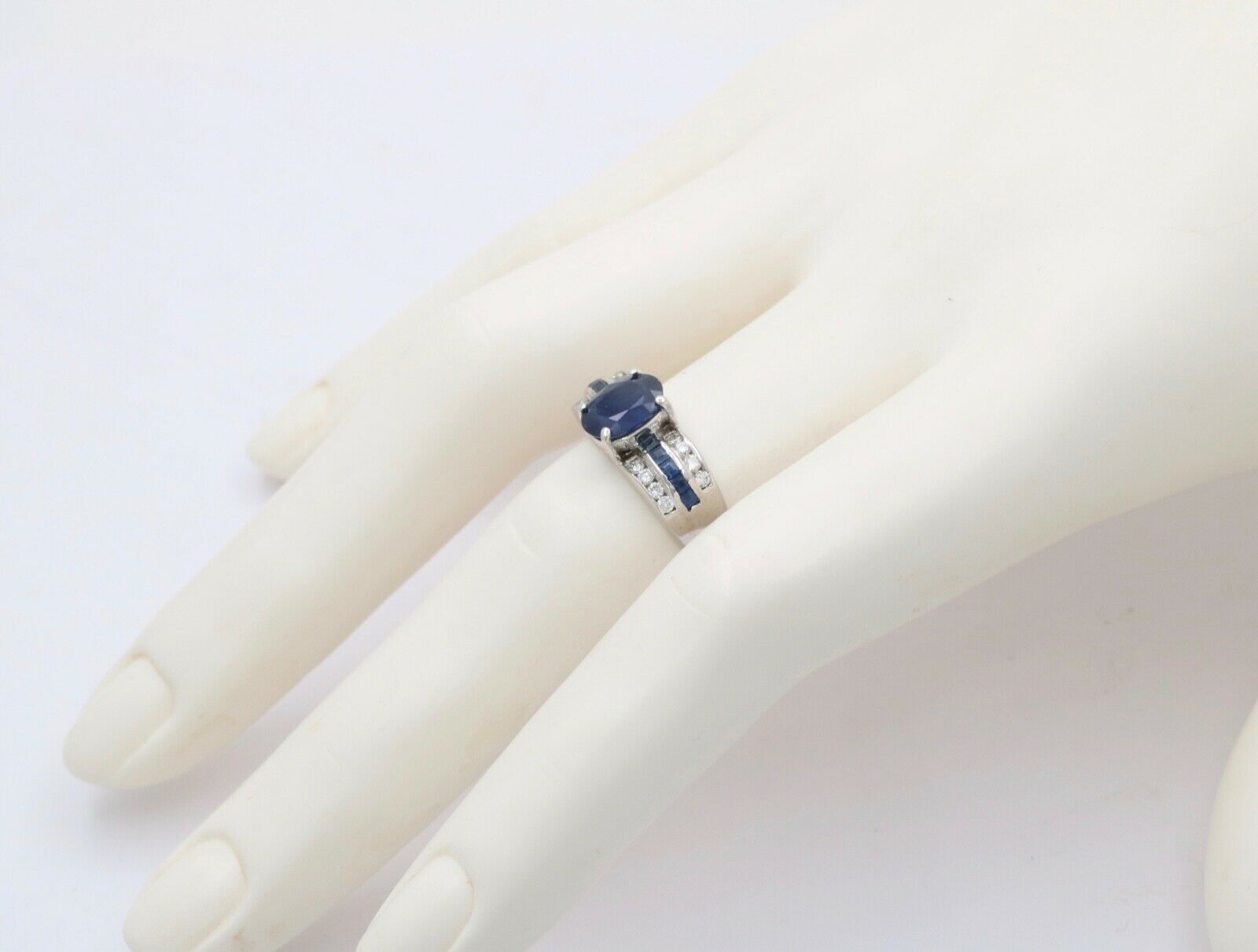 Classic 14K White Gold Sapphire and Diamond Ring Band, Engagement Ring.