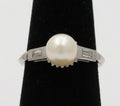 Classic Elegant Culture Pearl Diamond Platinum Ring, Cocktail Ring.