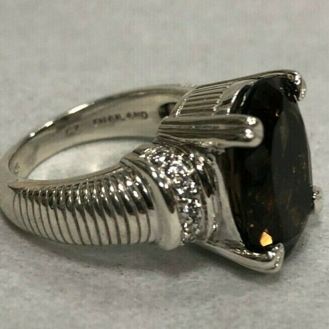 Judith Ripka Sterling Silver Smoky Topaz Solitaire Cocktail Ring