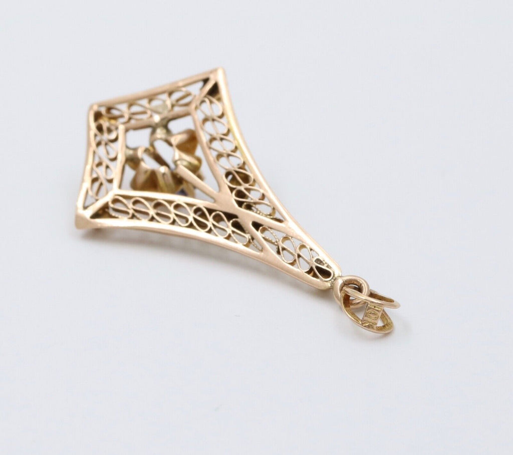 Art Nouveau Blue Sapphire 10K Yellow Gold Pendant