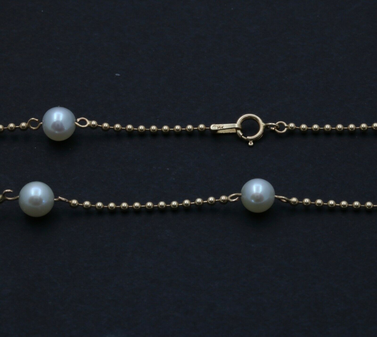 Vintage 14K Yellow Gold Pearl Dog Tag Chain Necklace, June Birth Stone