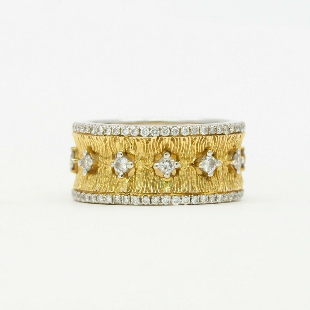 Vintage 9.5MM 18K Yellow Gold Diamond Rustic Band