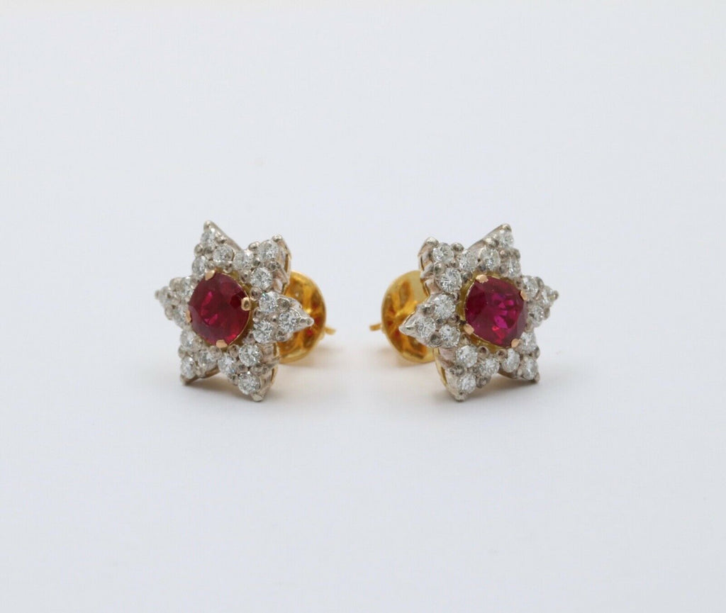 Vintage Star Ruby Diamonds Platinum 18K YG Earrings