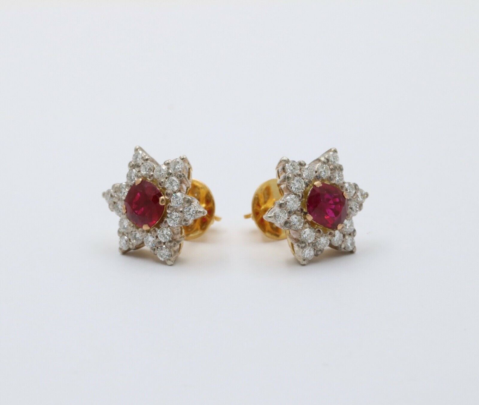 Vintage Star Ruby Diamonds Platinum 18K YG Earrings