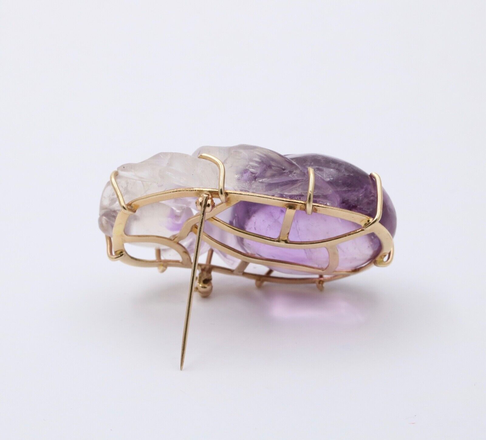 Victorian Blended Color Hand Carved Amethyst Brooch Pin